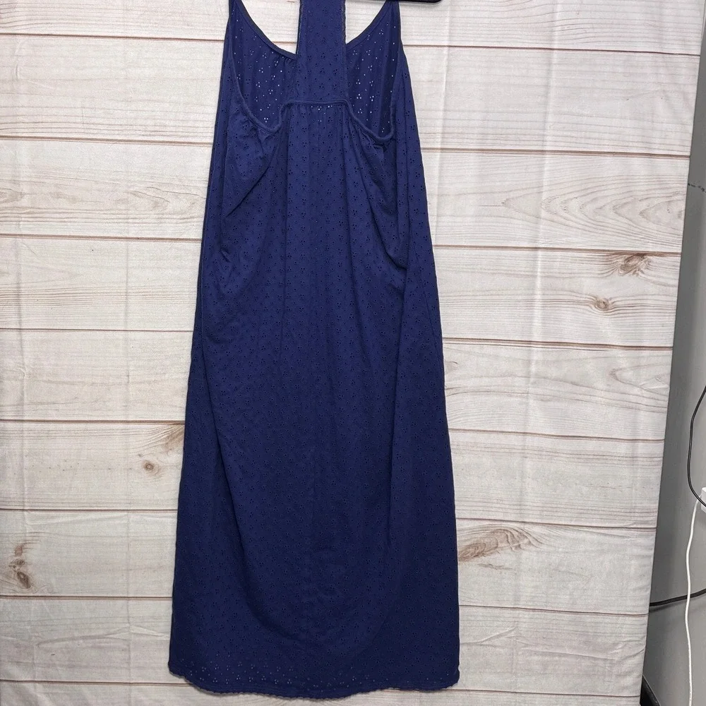 Dreams & Co. Women's 18/20 Blue Eyelet Maxi Dress Sleeveless Plus Size Cotton